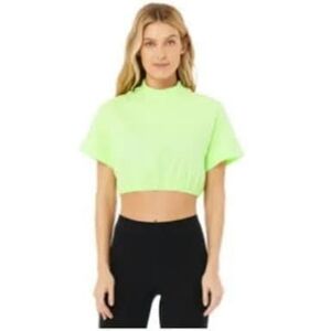 alo Yoga Kick It Crop Top Tee in Lime Green sz SMALL